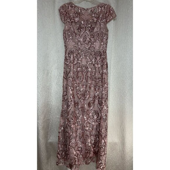 Alex Evenings Size 4 Petite Sequined Embroidered Mauve Maxi Dress Cap Sleeves - Picture 4 of 12